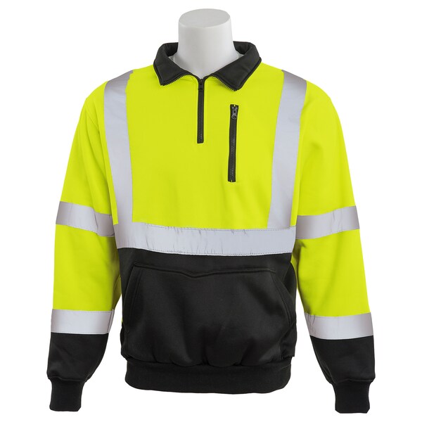 Erb Safety Sweatshirt, Quarter Zip, Class 3, W379B, Hi-Viz Lime/Black, 4XL 63875